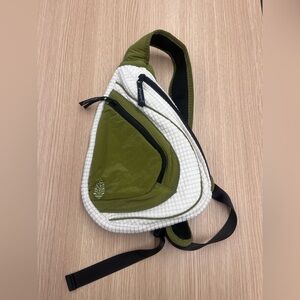 Free People The Movement Cold Shoulder Sling Bag Olive and White Crossbody
